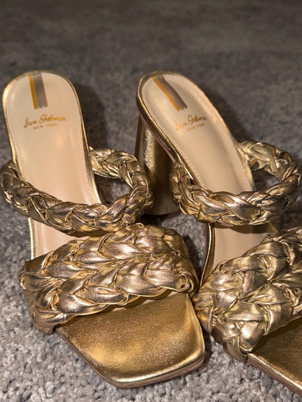 Sam Edelman Kendra Block Heel Mules- Gold Leaf Leather Size 7